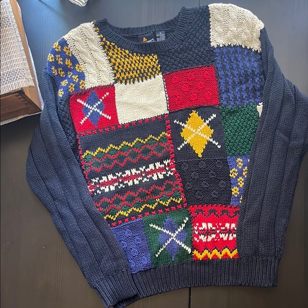 Vintage Lizsport Colorful Patchwork Sweater 100% Cotton Sweater